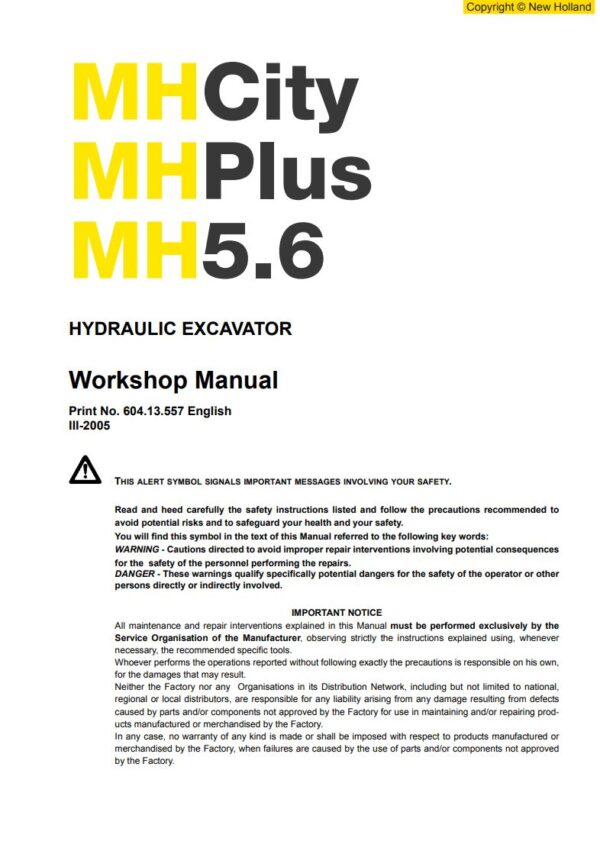 Service manual New Holland MH5.6, MHCity, MHPlus Excavators