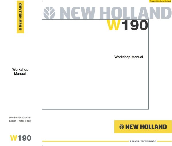 Service manual New Holland W190 Wheel Loader