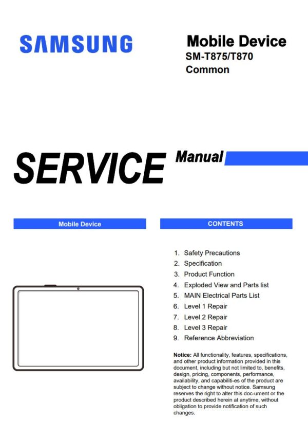 Service manual Samsung Galaxy Tab S7 (SM-T875, SM-T870)