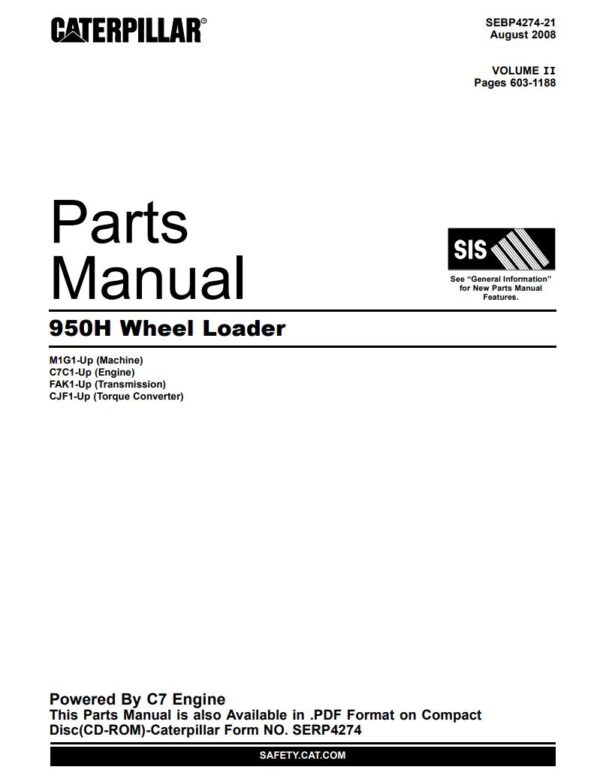 Parts Manual Caterpillar 950H Wheel Loader