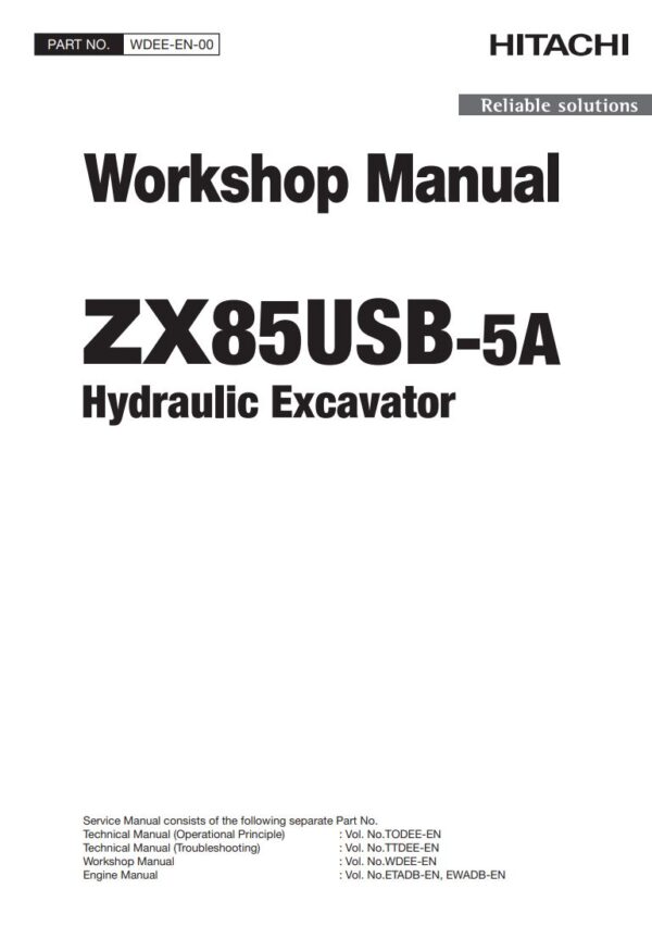 Service manual Hitachi ZX85USB-5A Hydraulic Excavator