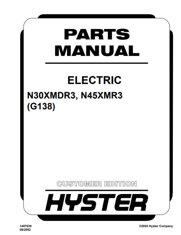 Parts Manual Hyster N30XMDR3, N45XMR3 (G138)