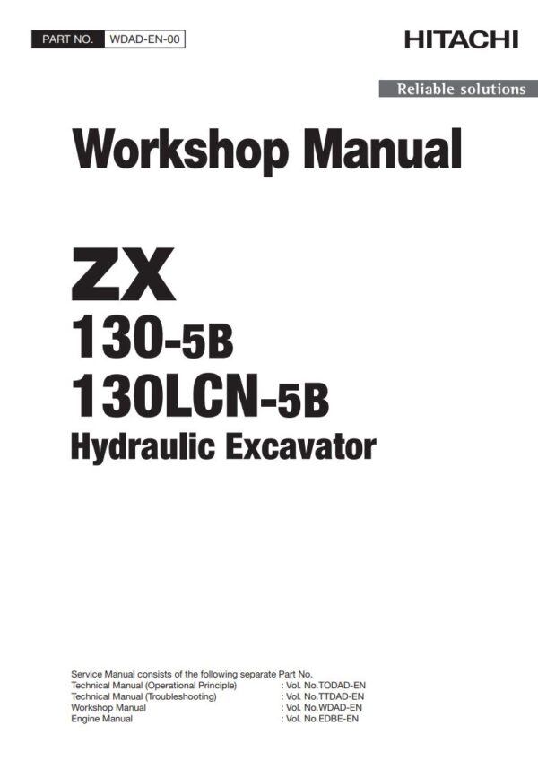 Service manual Hitachi ZX130-5B, ZX130LCN-5B Excavator