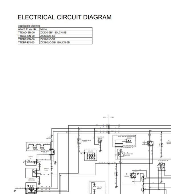 Electrical Circuit Diagram Hitachi ZX130-5B, ZX130LCN-5B, ZX135US-5B, ZX160LC-5B, ZX180LC-5B, ZX180LCN-5B
