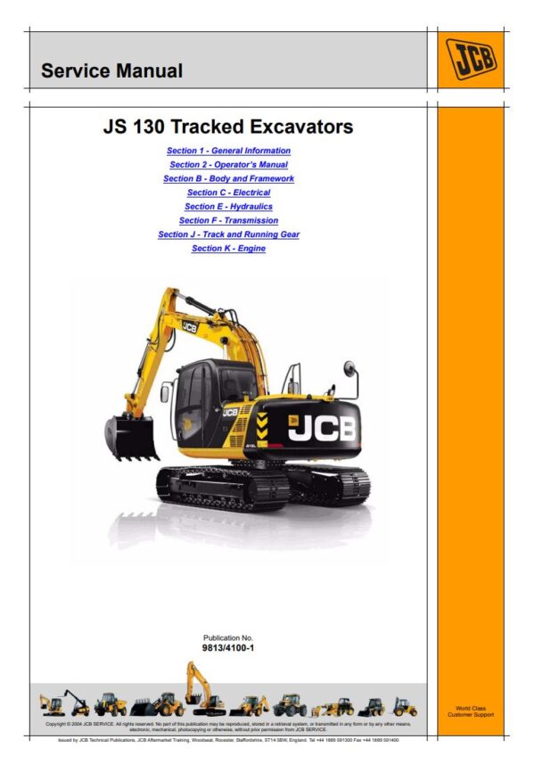 Service manual JCB JS 130 Tracked Excavators