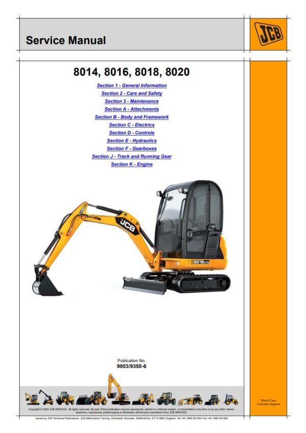 Service manual JCB 8020, 8018, 8016, 8014 Excavators