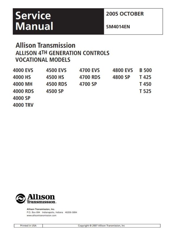 Service manual Allison Transmission 4000 Series