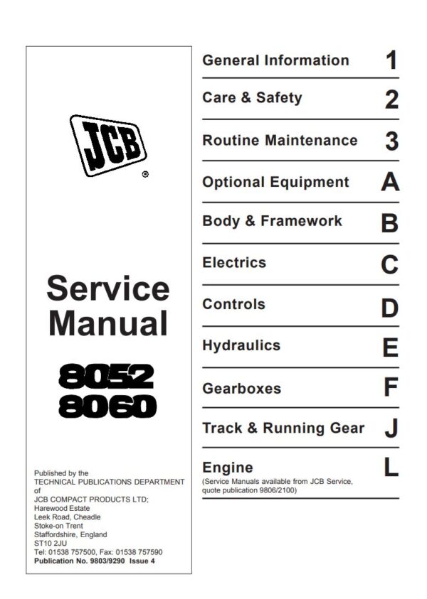 Service manual JCB 8052, 8060 Excavator