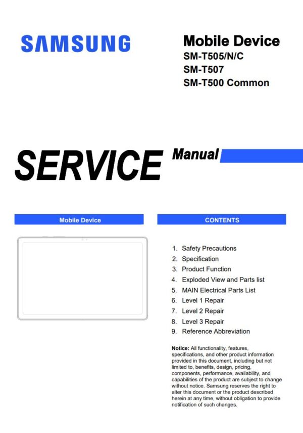Service manual Samsung Galaxy Tab A7 (SM-T505, SM-T505N, SM-T505C, SM-T507, SM-T500)
