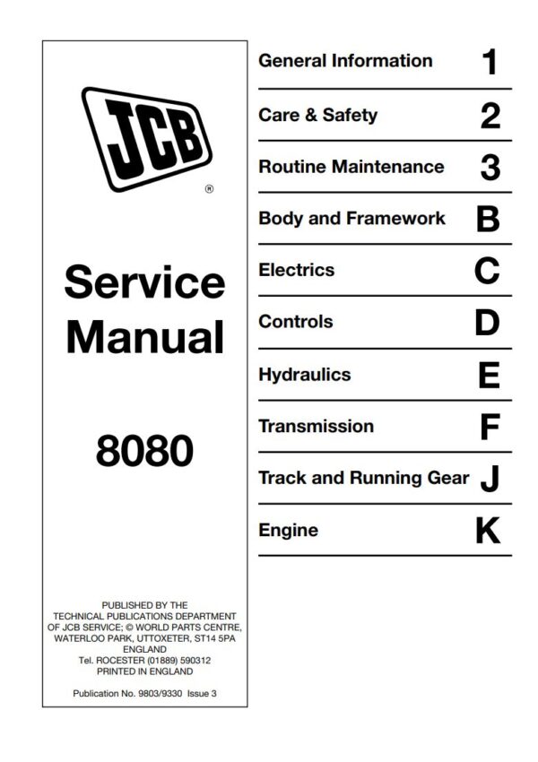 Service manual JCB 8080 Midi Excavator