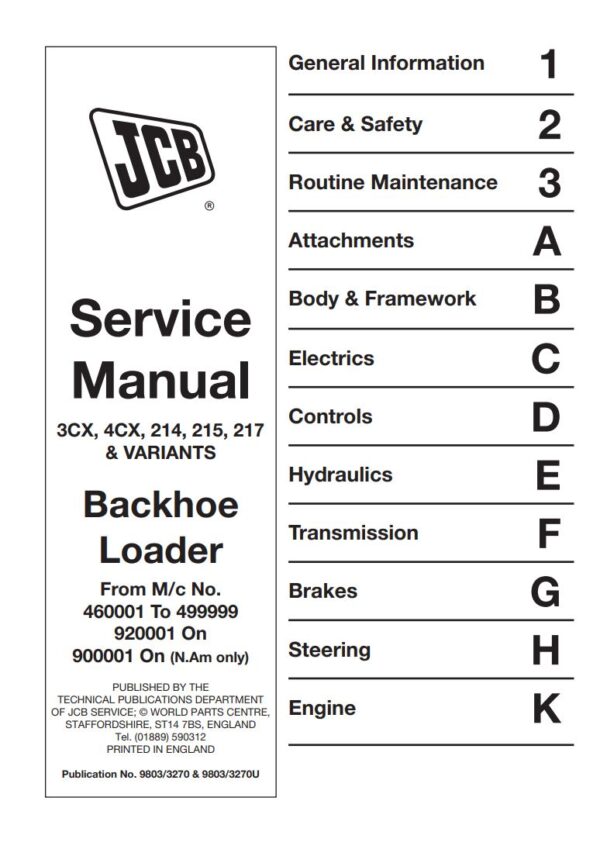 Service manual JCB 3CX, 4CX, 214, 214, 215, 217 Backhoe Loader