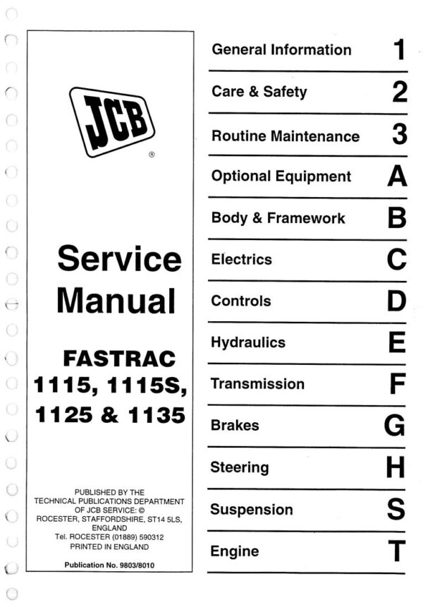Service manual JCB 1115, 1115S, 1125, 1135 Fastrac