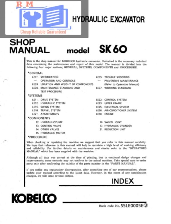 Service manual Kobelco SK60 Hydraulic Excavator
