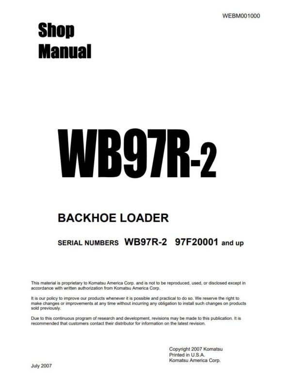 Service manual Komatsu WB97R-2 Backhoe Loader