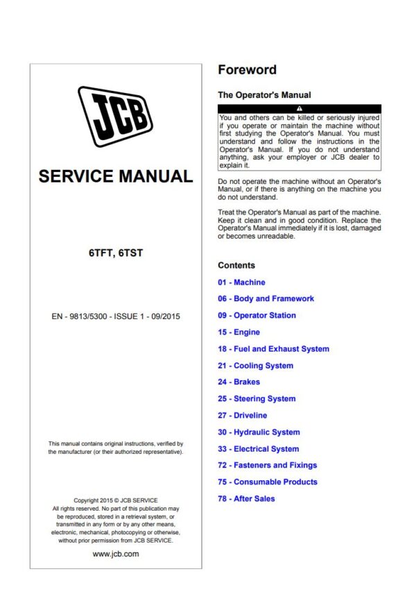 Service manual JCB 6TFT, 6TST