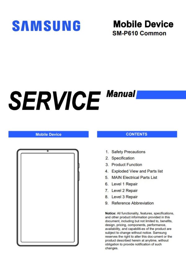 Service manual Samsung Galaxy Tab S6 Lite (SM-P610)
