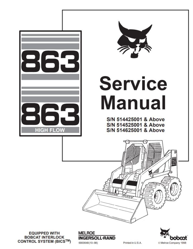 Service manual Bobcat 863, 863H Skid Steer Loader (514425001, 514525001