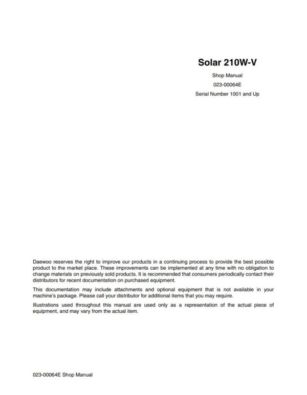 Service manual Doosan Solar 210W-V Excavator