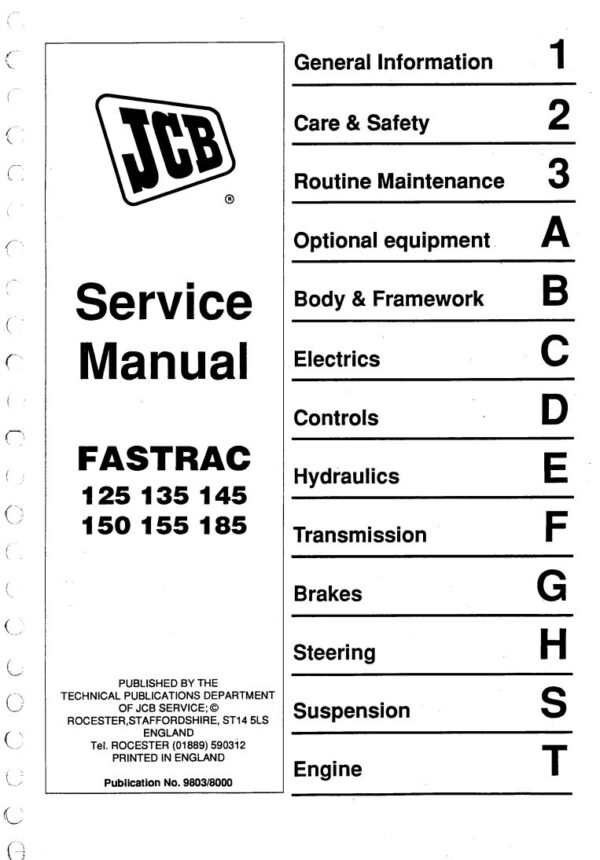 Service manual JCB 125, 135, 145, 150, 155, 185 Fastrac