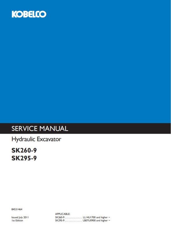 Service manual Kobelco SK260-9, SK295-9 Hydraulic Excavator