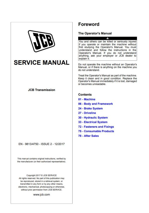 Service manual JCB Transmission (For: PS750 MK4, PS760, PS766)
