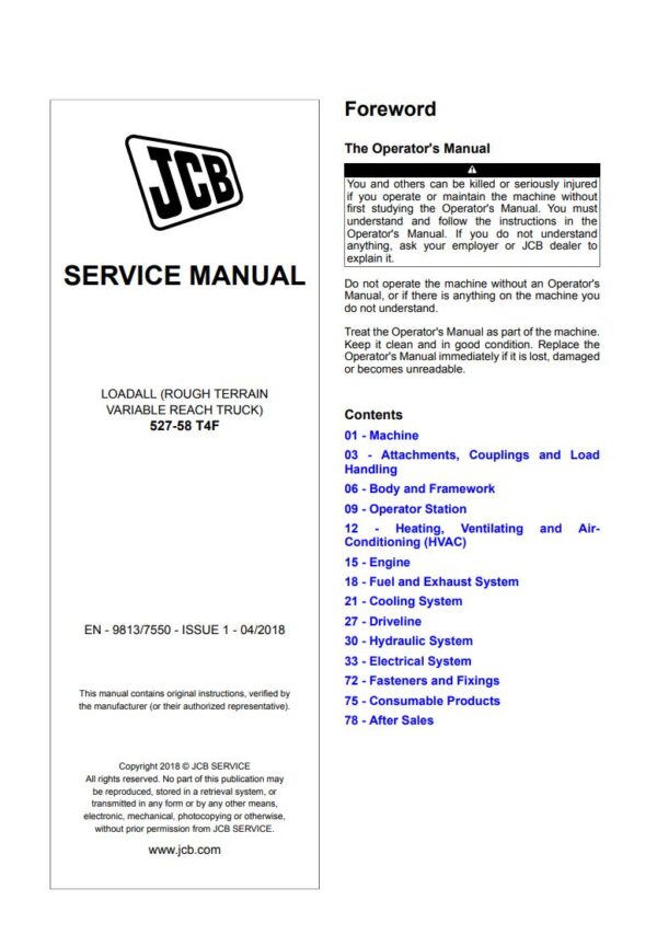 Service manual JCB 527-58 T4F Loadall