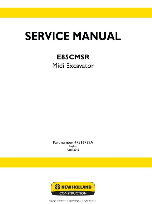Service manual New Holland (E85CMSR) Midi Excavator