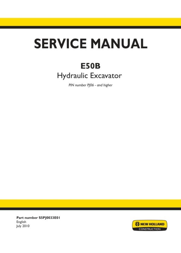 Service manual New Holland E50B Excavator