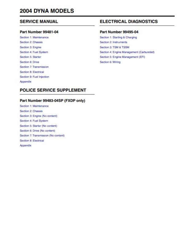 Service manual 2004 Harley-Davidson Dyna Models + ELECTRICAL + POLICE SERVICE SUPPLEMENT