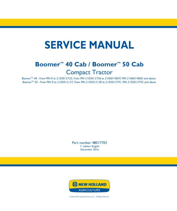 Service manual New Holland Boomer 40 Cab, 50 Cab Compact Tractor