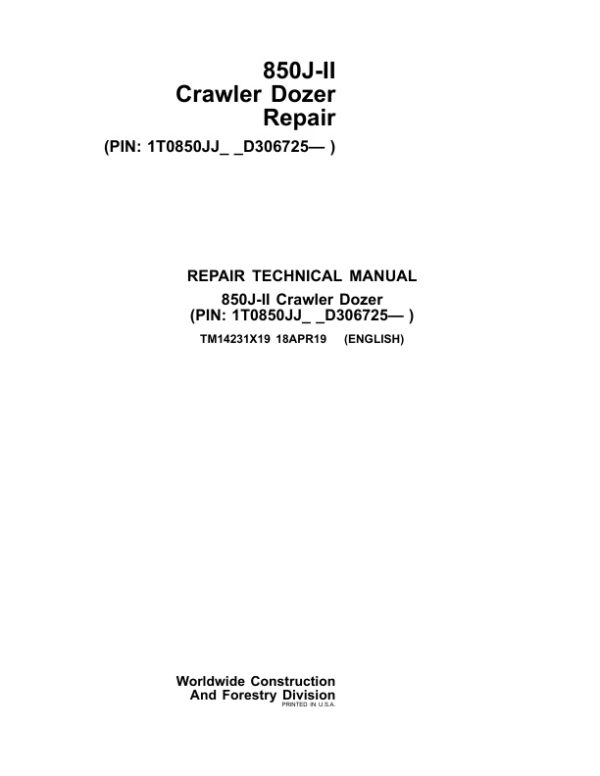 Service manual John Deere 850J-II Crawler Dozer