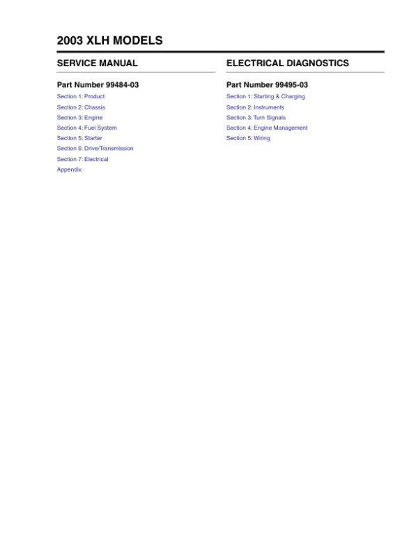 Service manual 2003 Harley-Davidson XLH (Sportster) Models + ELECTRICAL DIAGNOSTICS