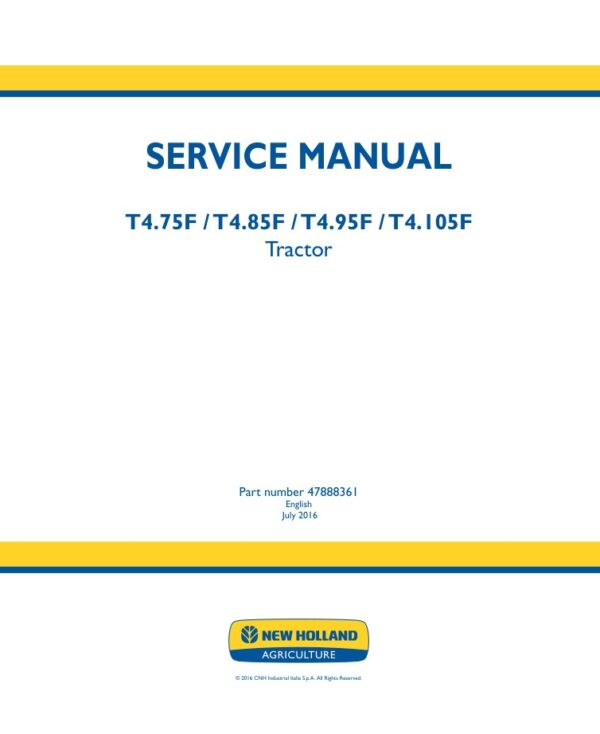 Service manual New Holland T4.75F, T4.85F, T4.95F, T4.105F Tractor