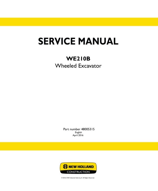 Service manual New Holland WE210B Wheeled Excavator