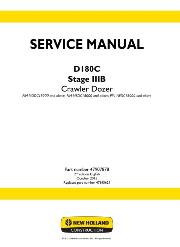 Service manual New Holland D180C Stage IIIB Crawler Dozer