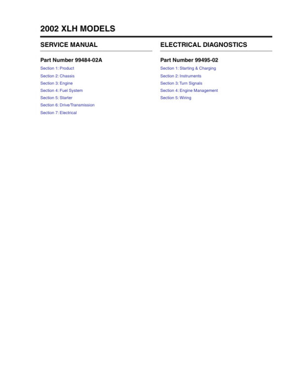 Service manual 2002 Harley-Davidson XLH (Sportster) Models + Electrical Diagnostics