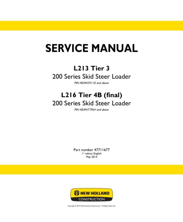 Service manual New Holland L213 Tier 3, L216 Tier 4B (final)