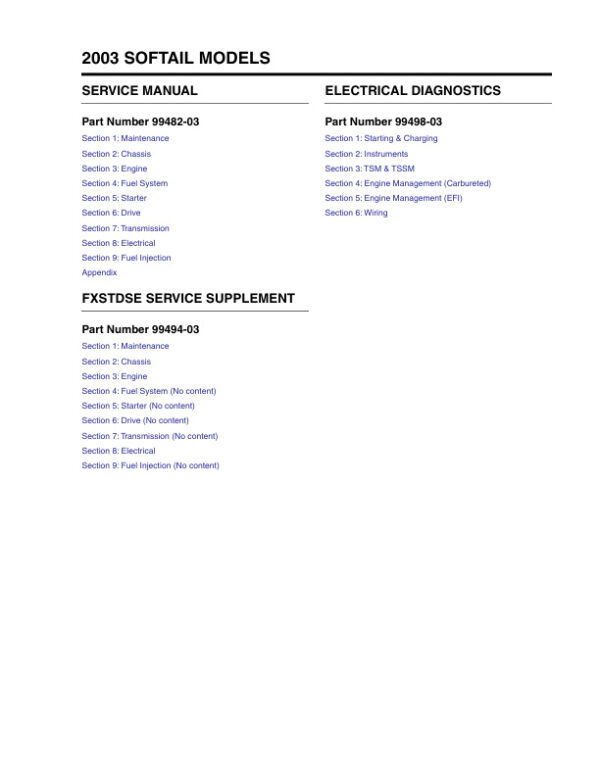 Service manual 2003 Harley-Davidson Softail Models + ELECTRICAL + SUPPLEMENT