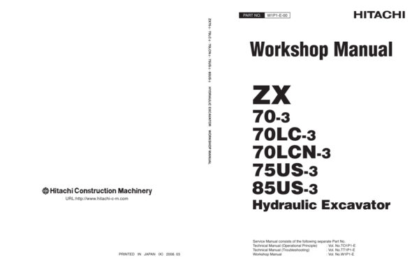Service manual Hitachi ZX70-3, ZX70LC-3, ZX70LCN-3, ZX75US-3, ZX85US-3
