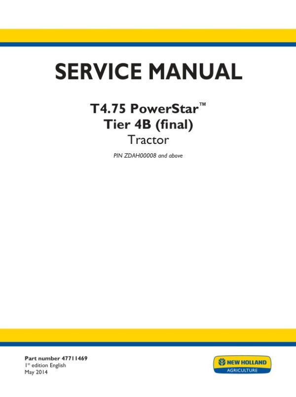 Service manual New Holland T4.75 PowerStar Tier 4B (final) Tractor