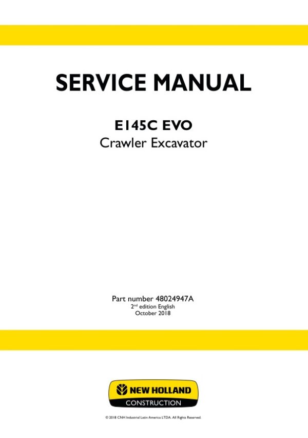 Service manual New Holland E145C EVO Crawler Excavator