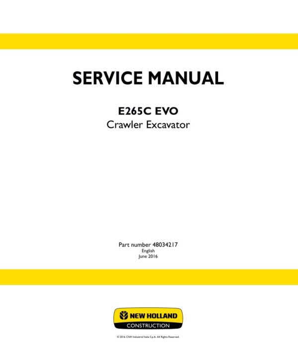 Service manual New Holland E265C EVO Crawler Excavator