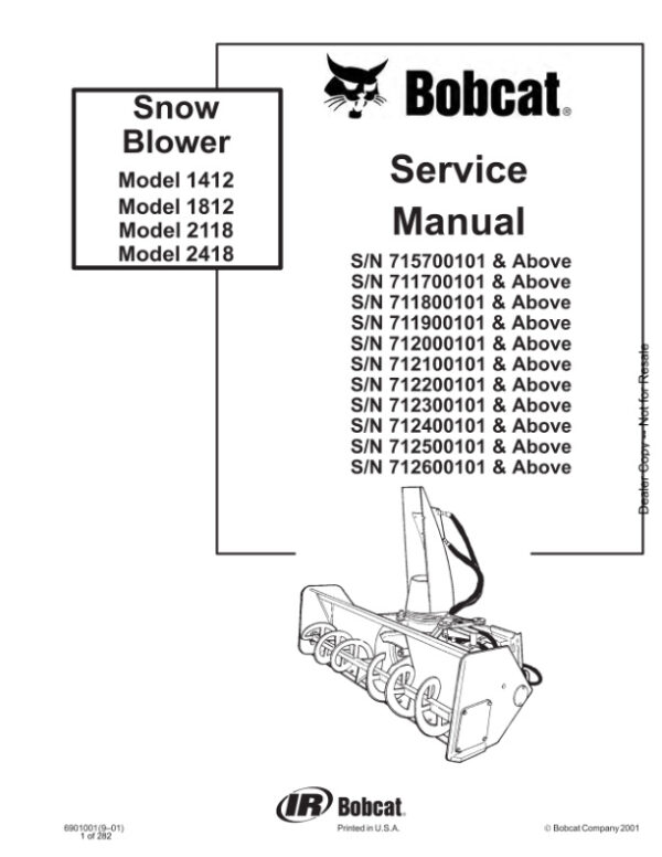 Service manual Bobcat 1412, 1812, 2118, 2418 Sknow Blower