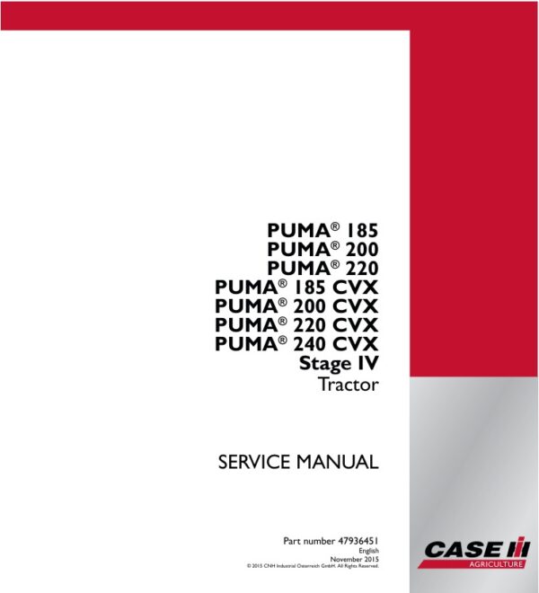 Service manual Case PUMA 185, 200, 220, 240 CVX (Stage IV) Tractor