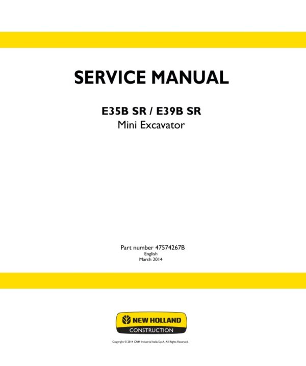 Service manual New Holland E35B SR, E39B SR Mini Excavator