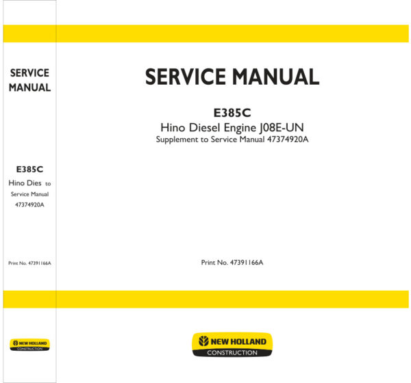 Service manual New Holland E385C (J08E-UN) Hino Diesel Engine