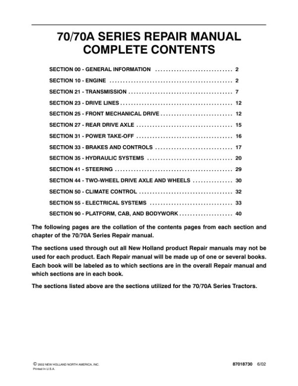 Service manual New Holland 70 / 70A Series Tractors