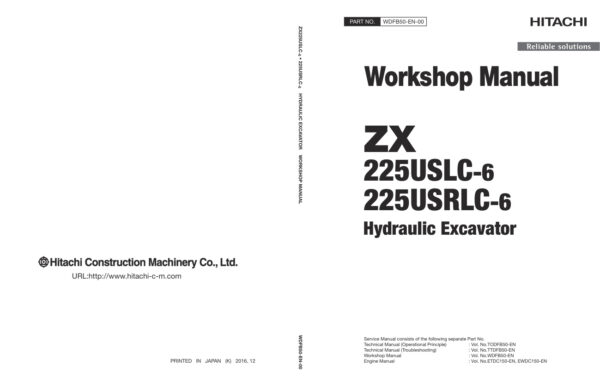 Service manual Hitachi ZX 225USLC-6, 225USRLC-6 Hydraulic Excavator