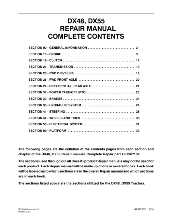 Service manual Case DX48, DX55 Tractor