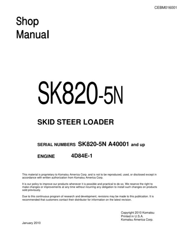 Service manual Komatsu SK820-5N Skid Steer Loader